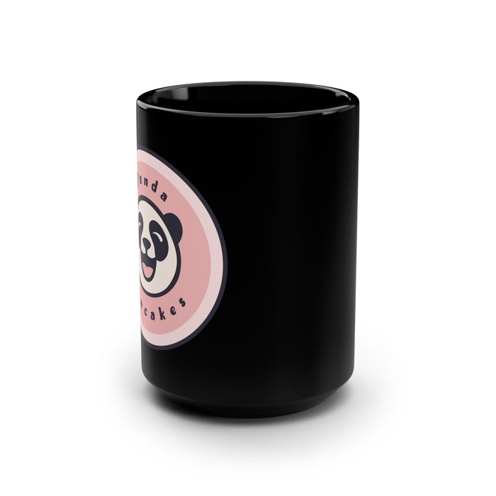 Panda Pancakes Ceramic Mug — 15oz Black Coffee Cup with Cute Panda Logo