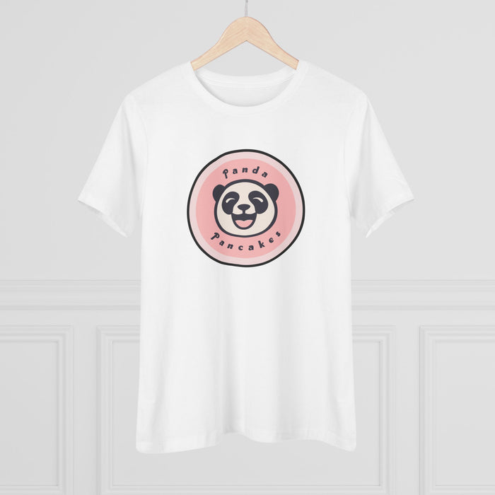 Panda Pancakes Graphic Tee — Cute Pink Panda Logo Women's Cotton Shirt
